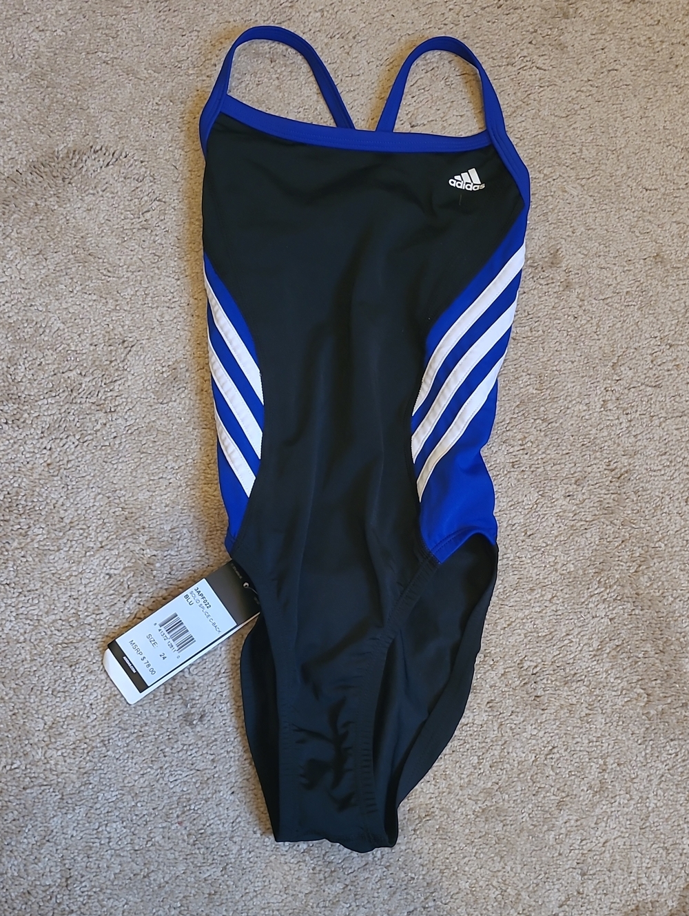 adidas Black and Royal Blue Athletic One-Piece Swimsuit
